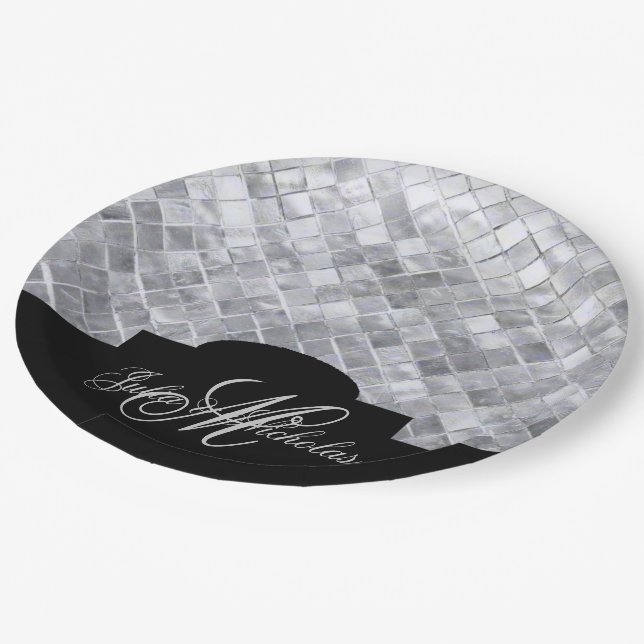 Monogram Black & Silver 25th Anniversary Plates (Angled)