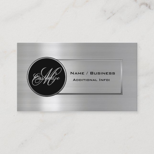 Monogram Black & Silver Business Card 3 (Front)