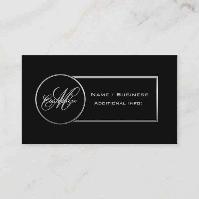 Monogram Black & Silver Business Card 4 (Front)