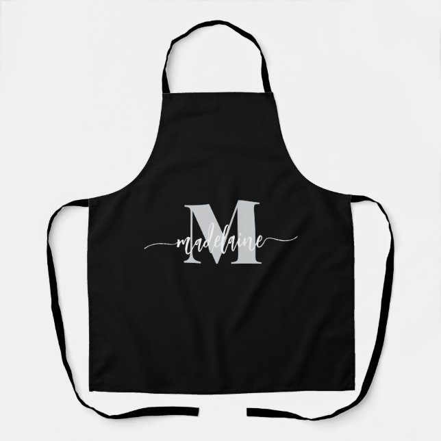 Monogram Black Silver Personal  Apron (Front)