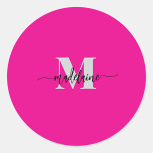 Monogram Black Silver Pink Personal Classic Round Sticker