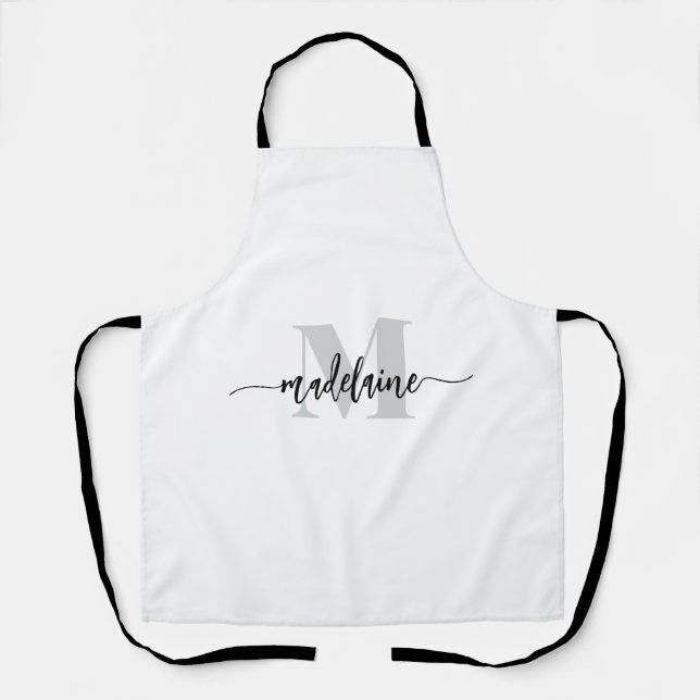 Monogram Black Silver White Personal  Apron (Front)