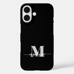 Monogram Black Silver White Personal iPhone 16 Case