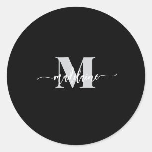 Monogram Black Silver White Personal Classic Round Sticker