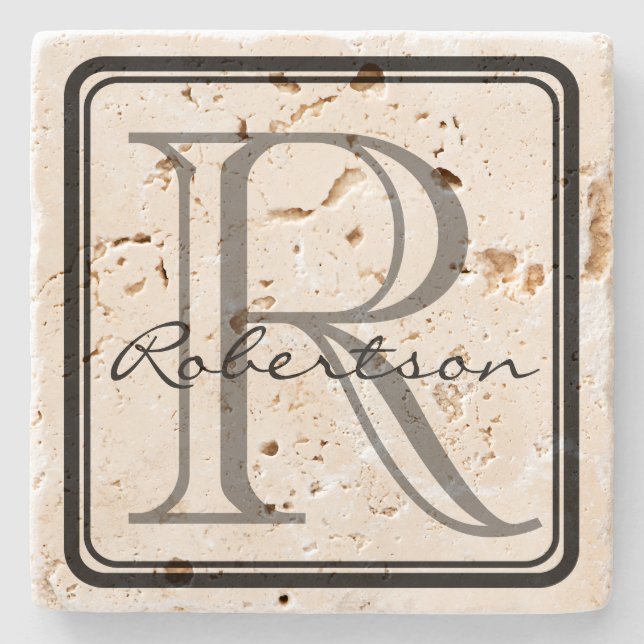 Monogram Black Square Coaster (Front)