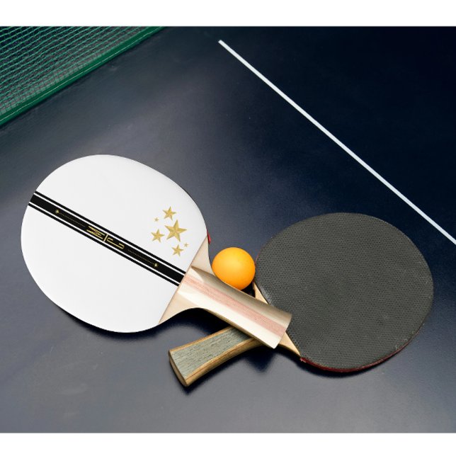 Monogram Black Star Strip | Modern Cool Minimalist Ping Pong Paddle (Modern minimalist black strip golden star ping pong paddle )