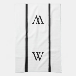 Monogram Black Stripe Personalised Kitchen Towel