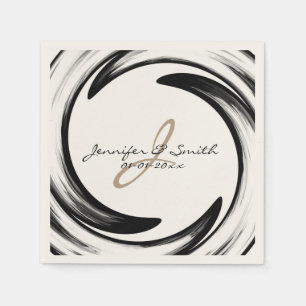 Monogram Black Swirl Abstract Art #2 Napkin