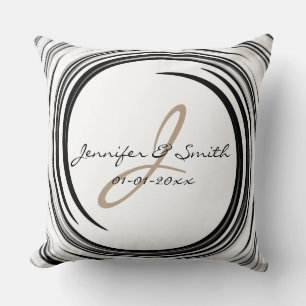 Monogram Black Swirl Abstract Art Cushion