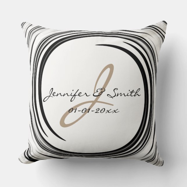 Monogram Black Swirl Abstract Art Cushion (Front)