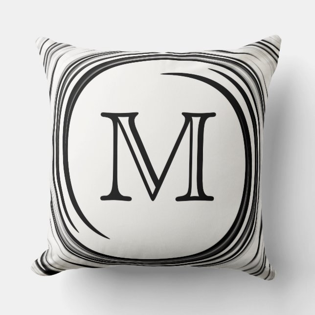 Monogram Black Swirl Abstract Cushion (Front)