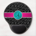 Monogram black swirls turquoise circle