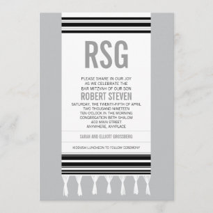 Monogram Black Tallit Bar Mitzvah Invitation