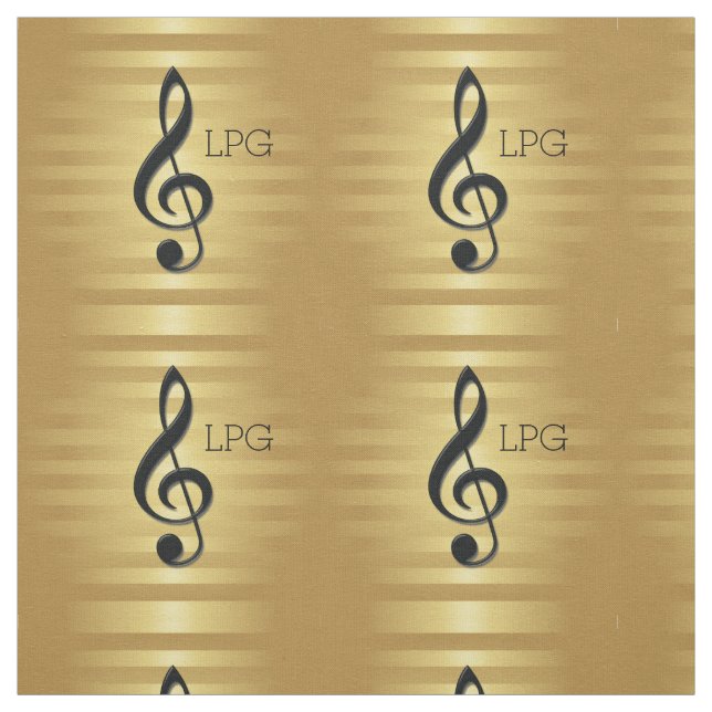 Monogram Black Treble Clef on Golden Stripes Fabric (Swatch)