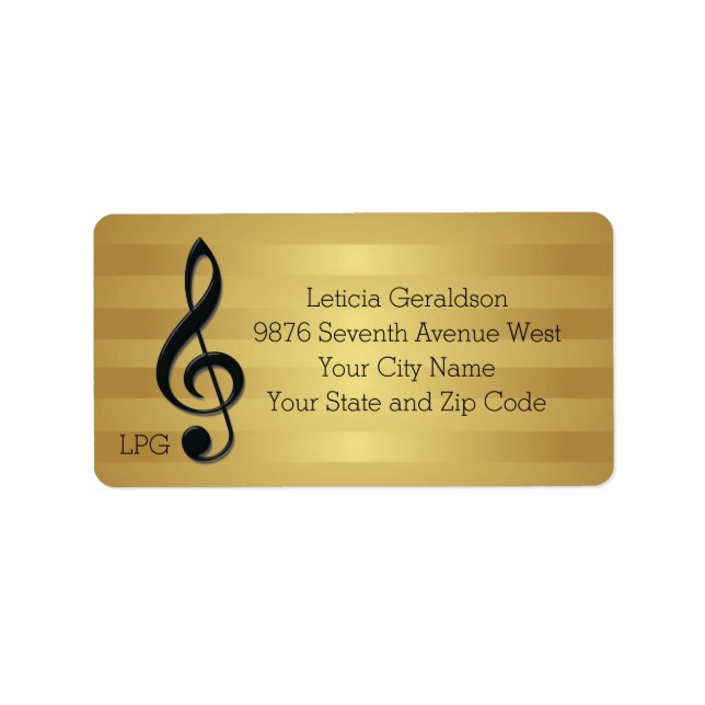 Monogram Black Treble Clef on Golden Stripes Label (Front)
