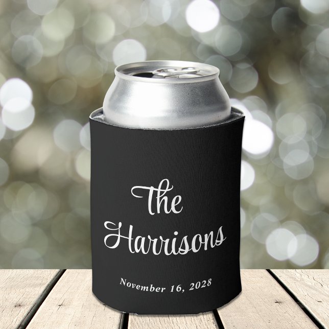 Monogram Black Wedding Can Cooler (Creator Uploaded)