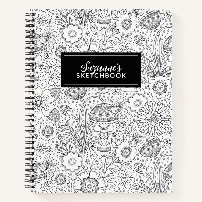 Monogram Black White Artist Sketchbook Notebook (Front)