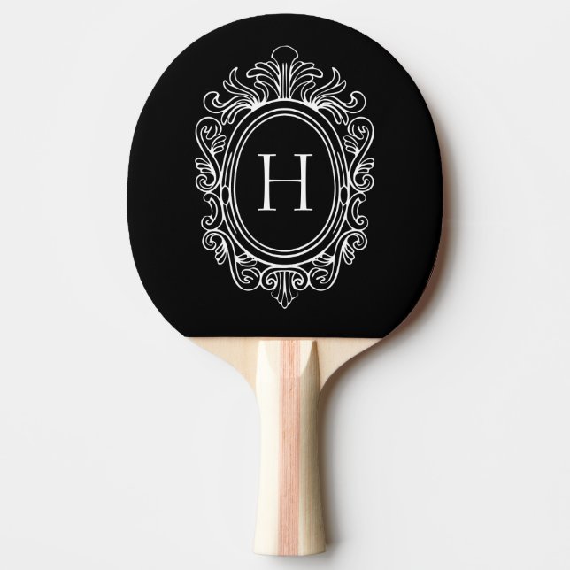Monogram Black White Baroque Frame Ping Pong Paddle (Front)