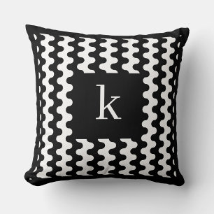 Monogram Black White Bold Wavy Pattern Cushion