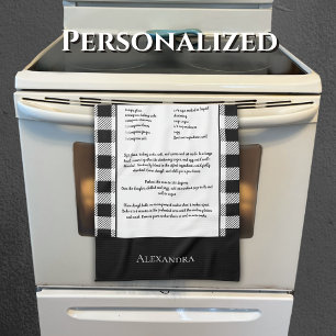 Monogram black white buffalo gingham plaid tea towel