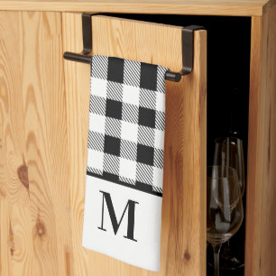 Monogram Black  White Buffalo Plaid Bath Towel Set