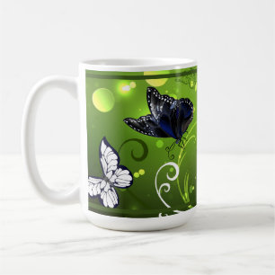 Monogram Black White Butterfly in Green Medow Coffee Mug