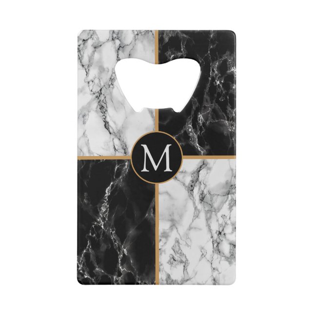 Monogram Black White Check Marble Bottle Opener (Front)