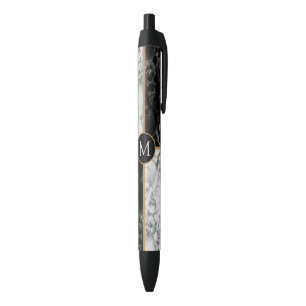 Monogram Black White Check Marble Pen Gift