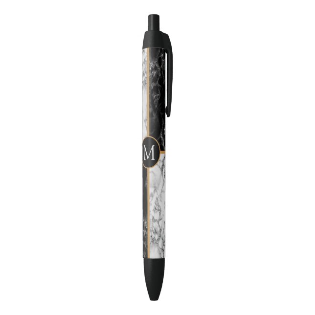 Monogram Black White Check Marble Pen Gift (Bottom (Vertical))