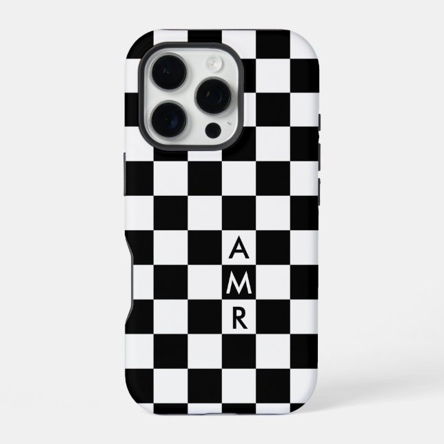Monogram Black White Chequered Pattern iPhone Case (Back)