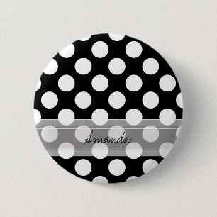 Monogram Black White Chic Polka Dot Pattern 6 Cm Round Badge