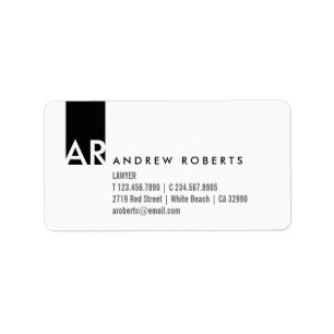 Monogram Black White Clean Business Info Labels