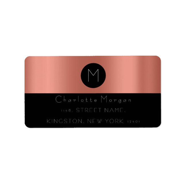 Monogram Black White Copper Rose Minimal Lux RSVP Label (Front)