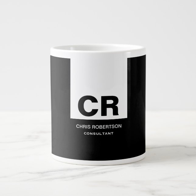 Monogram Black White Create Custom Gift Large Coffee Mug (Front)