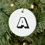 Monogram black & white custom initial Christmas Ceramic Ornament<br><div class="desc">Monogram black & white custom initial letter cute modern Christmas Ceramic Ornament</div>