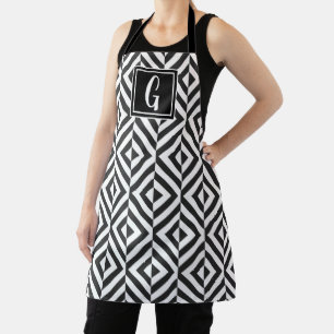 Monogram Black & White Diamond Pattern Apron