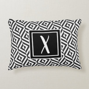 Monogram Black & White Diamond Pattern Decorative Cushion
