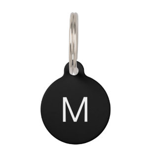 Monogram black white dog Name info custom Pet Tag