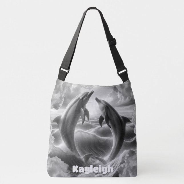 Monogram Black & White Dolphins Ocean | Crossbody Bag (Front)