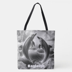 Monogram Black & White Dolphins Ocean Tote Bag
