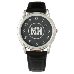 Monogram Black White Elegant Modern Initial Watch