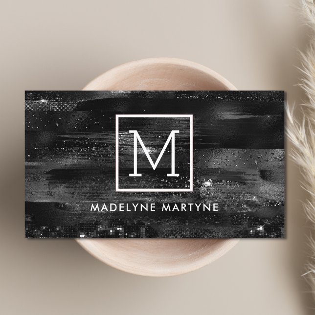 Monogram Black & White Elegant Shimmer Business Card (Creator Uploaded)
