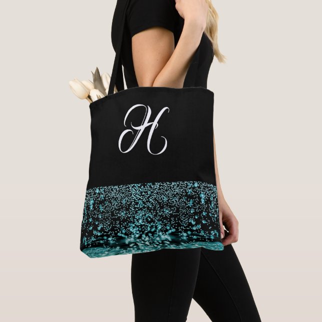 Monogram Black White Elegant Water Bubble Tote Bag (Close Up)