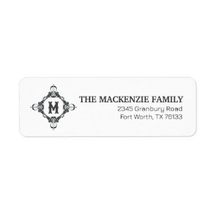 Monogram Black & White Family Name Return Address Label