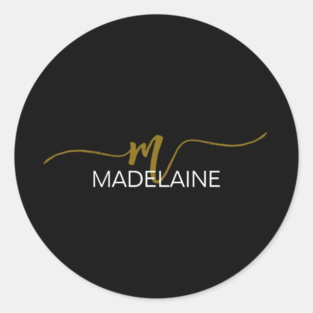 Monogram Black White Gold Colour Personal Classic Round Sticker (Front)