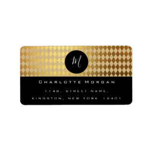 Monogram Black White Gold Diamond RSVP Label
