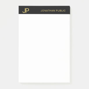 Monogram Black White Gold Elegant Simple Template Post-it Notes