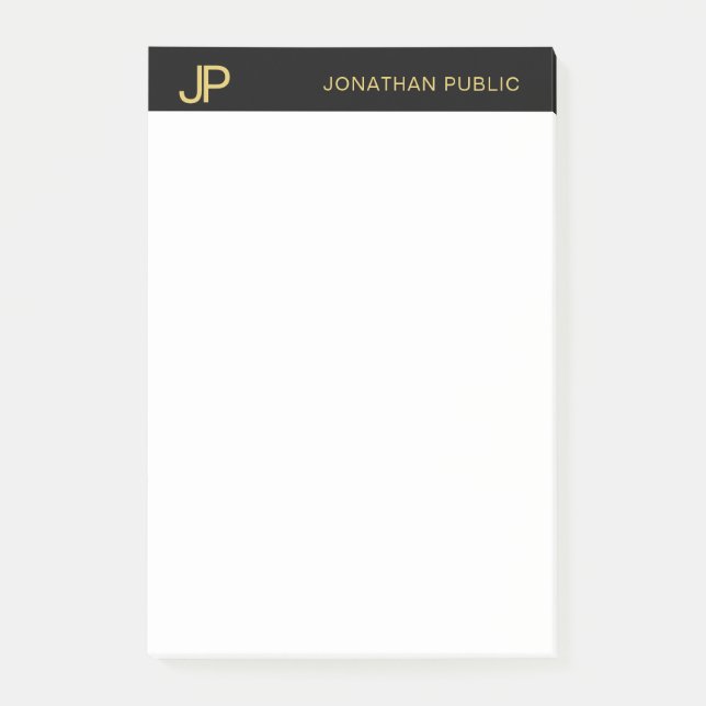 Monogram Black White Gold Elegant Simple Template Post-it Notes (Front)