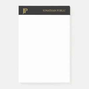 Monogram Black White Gold Elegant Simple Template Post-it Notes