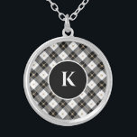 Monogram Black White Gold Plaid Locket Necklace<br><div class="desc">Monogrammed Black White and Gold Plaid Silver Plated Locket</div>